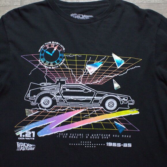 Back to the Future Long Sleeve T Shirt Mens M Black Metallic Color Delorean - Picture 1 of 4
